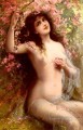 Entre las flores cuerpo de niña Emile Vernon Impresionista desnudo